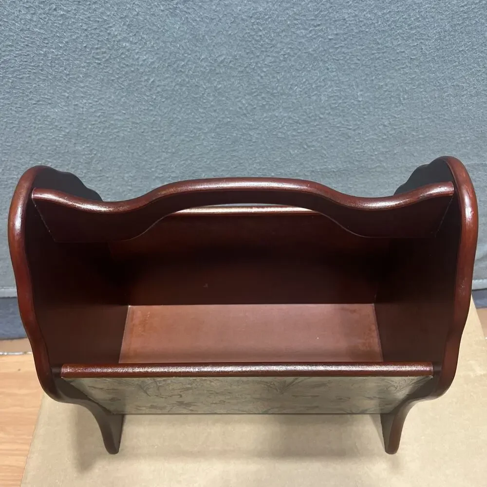Vintage MCM Solid Wood Butterfly Design Magazine Book Record Rack Holder